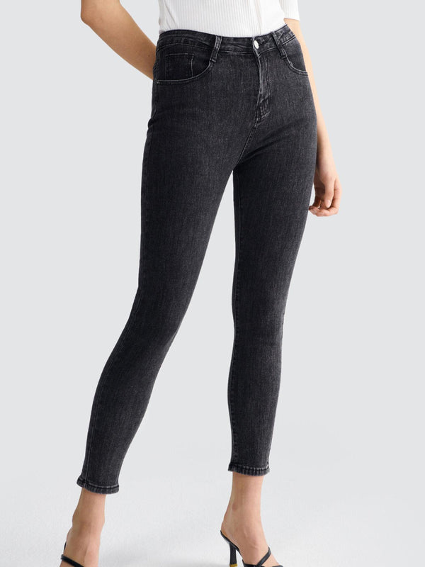 Button Pocket Raw Wash Skinny Jeans