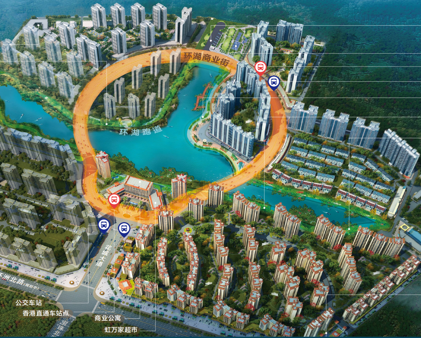 社區鳥瞰與湖景大城規劃